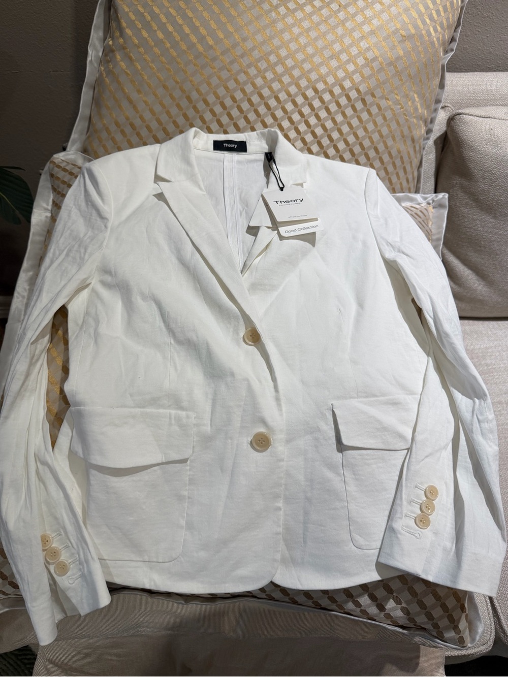 Theory Women's White Cotton Blend Blazer